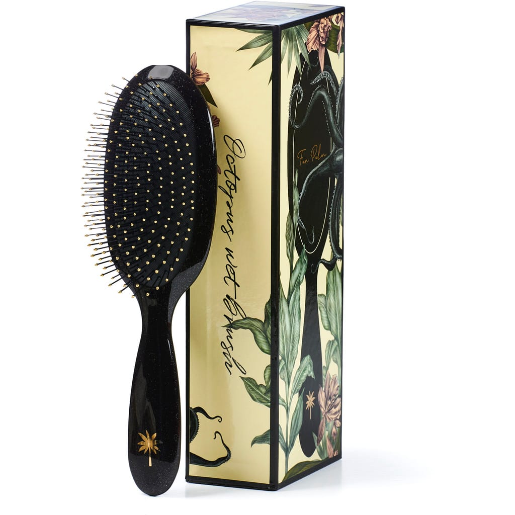 Fan Palm Wet Hair Brush - Octopus, Black with Glitter - Image 3