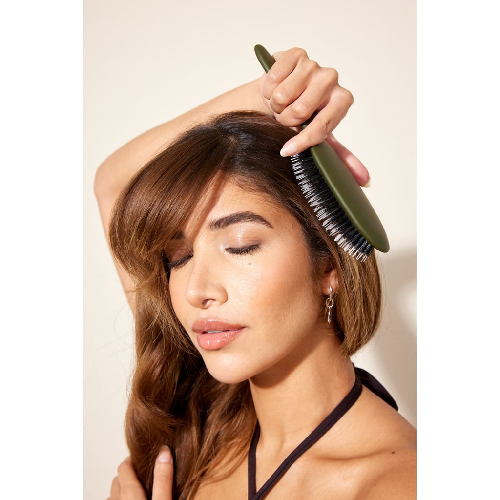 Fan Palm Medium Boar and Nylon Bristles Brush - Jungle, Army Green - Image 3
