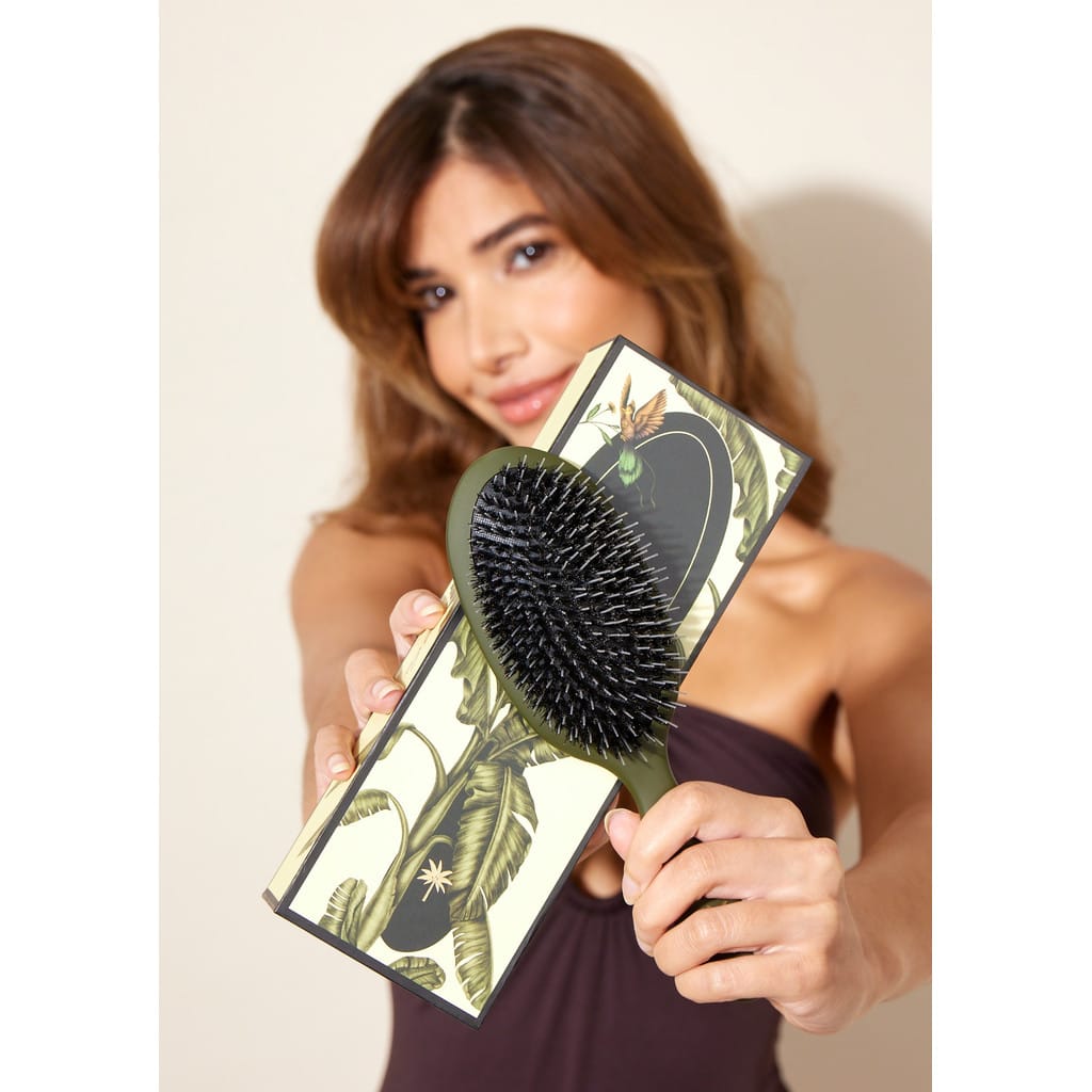 Fan Palm Medium Boar and Nylon Bristles Brush - Jungle, Army Green - Image 2